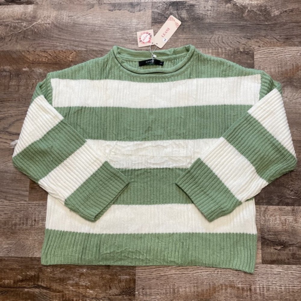 Green and White Striped Sweater